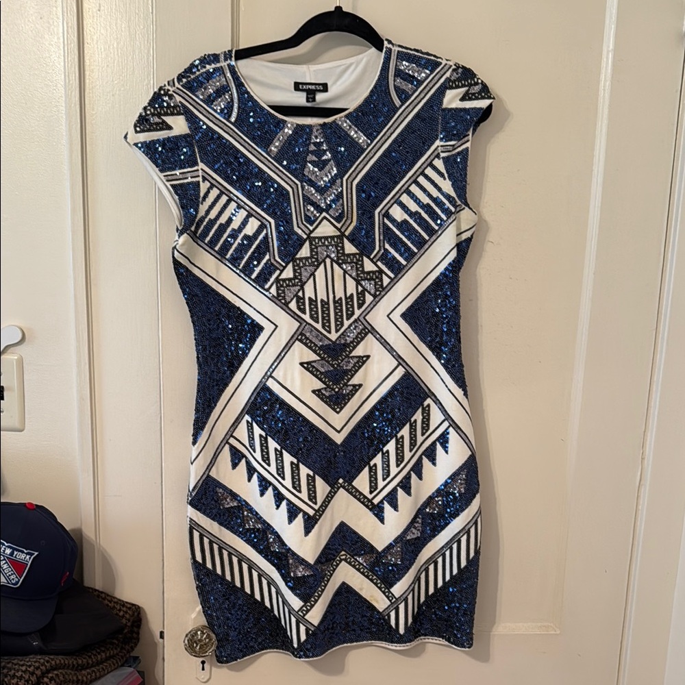 Express Blue and White Bodycon Mini Dress